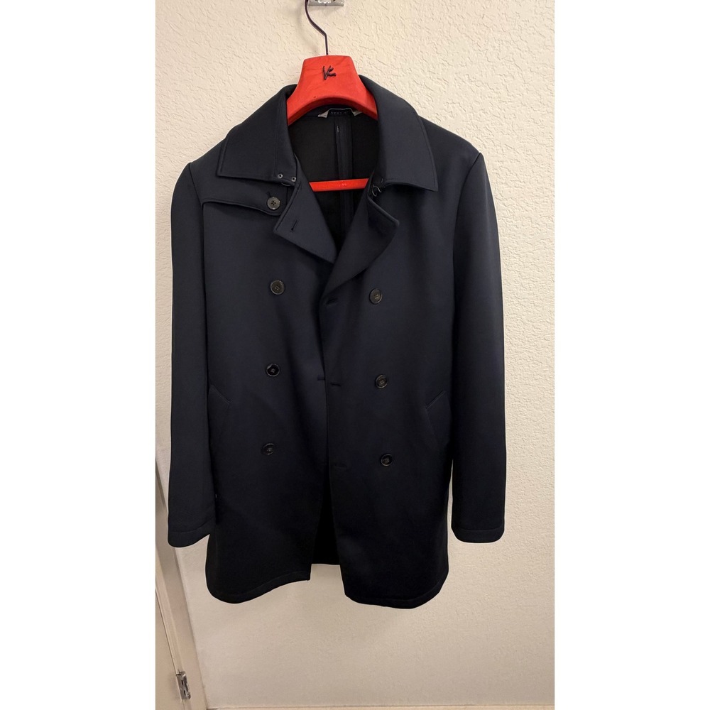 Zara Man Navy Blue Double Breasted Trench Coat Belted Jacket Mens Large